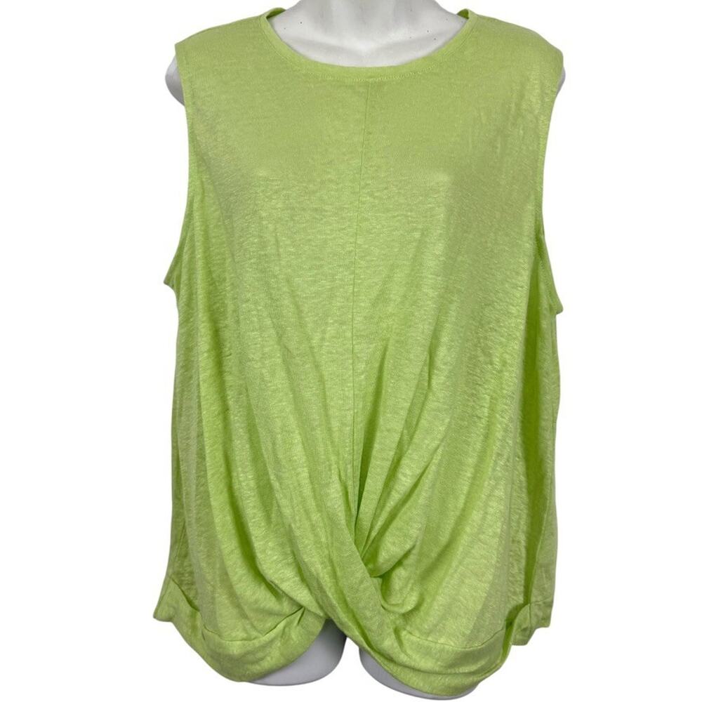 J Jill Love 100% Linen Knot Front Sleeveless Knit Lime Green Top Shirt sz L